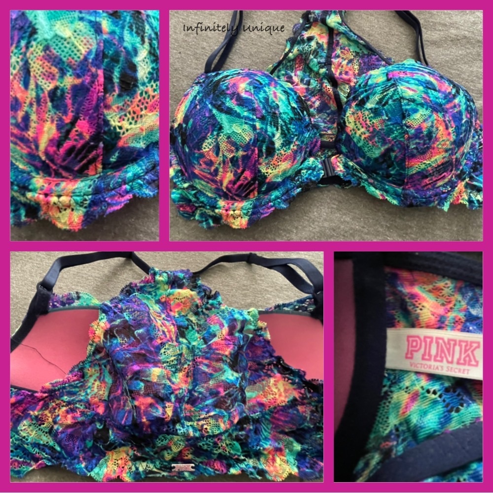 PINK VS multicolor stretch lace racerback bra-32C